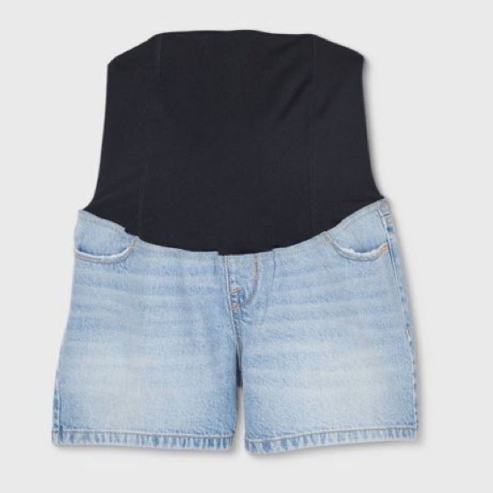 Crossover Panel Midi Maternity Jean Shorts - Isabel Maternity by Ingrid & Isabel